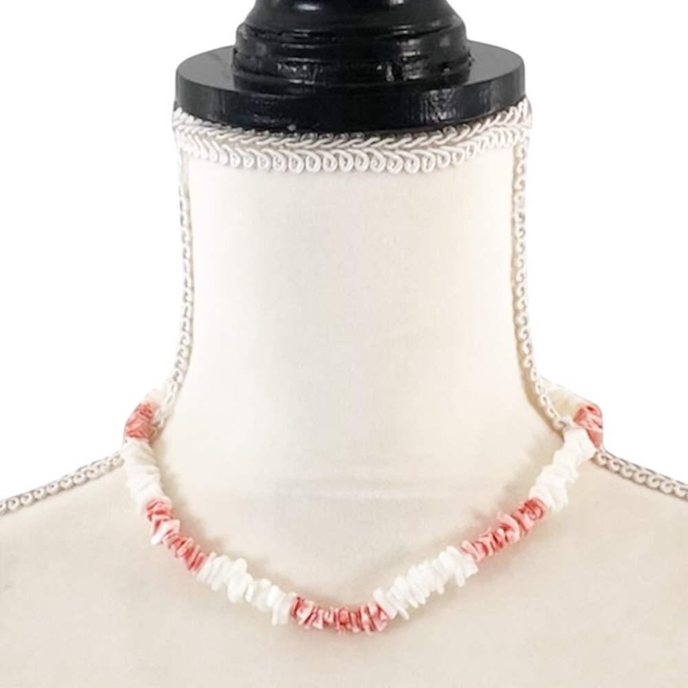 Vintage Shell & Coral Bead Choker Necklace with Matching Bracelet Pink & White - Picture 2 of 4